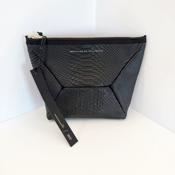 NWT Ampersand as Apostrophe Leather Python Textured Clutch Bag in Black